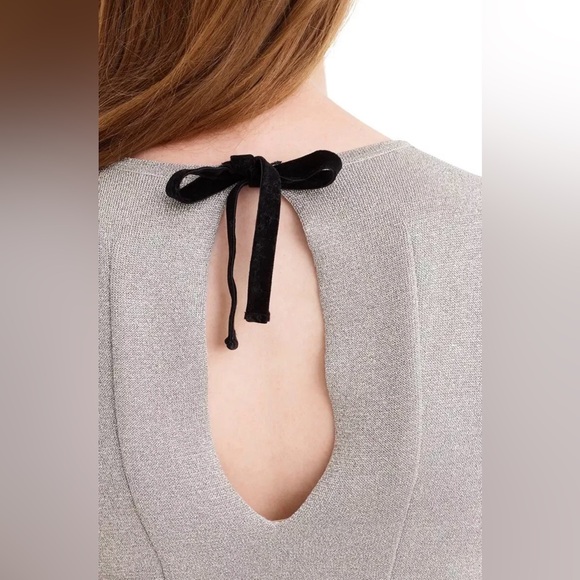 J.CREW Sleeveless Lurex Jumpsuit Silver Black Velvet Tie Back Metallic Wide Leg - Picture 4 of 16